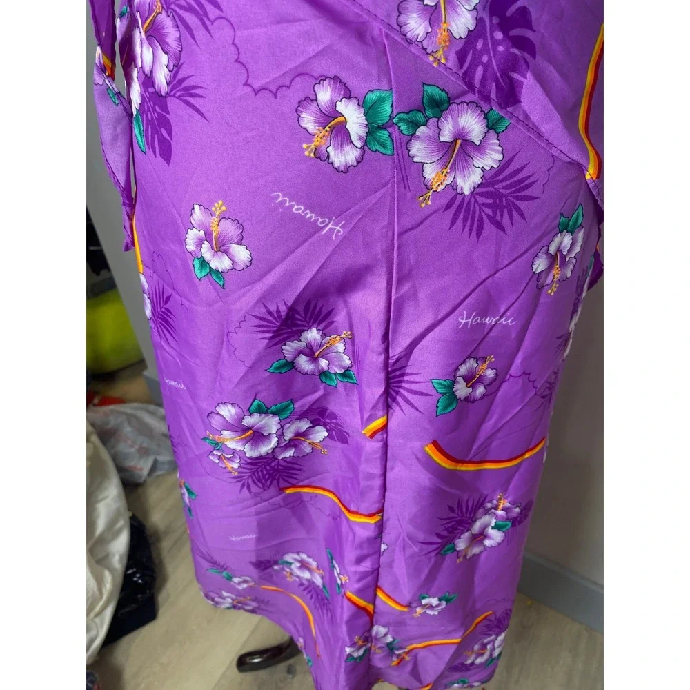 Vintage Hawaii Wrap Skirt Purple Hibiscus Rainbow Tropical Sarong Beach Coverup